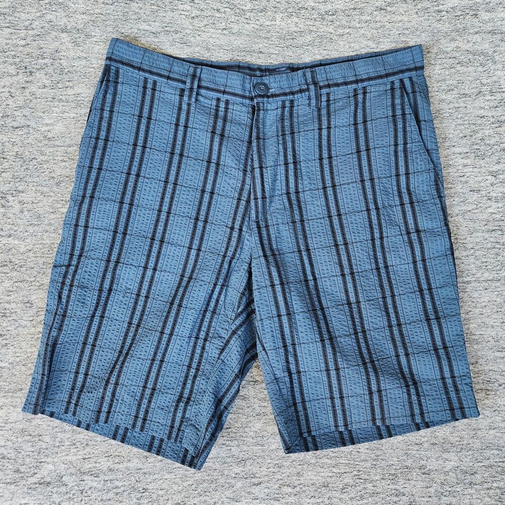 Patagonia Plaid Shorts Men's 33 Blue Textured Seersucker Zip Pocket Thrift